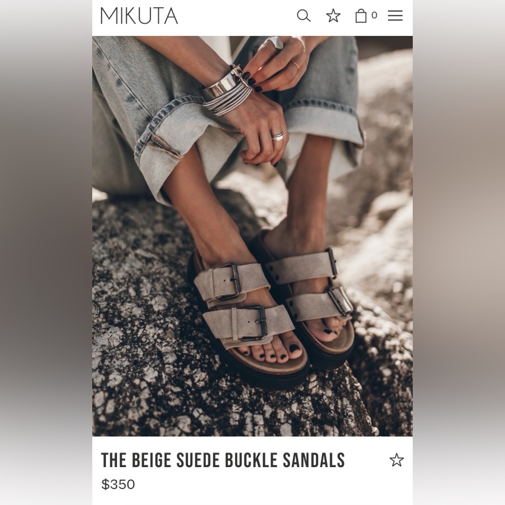 Mikuta Beige Suede Buckle Sandals